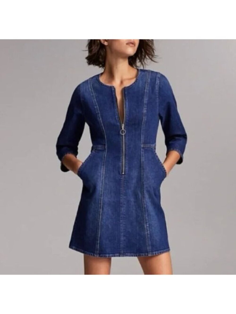 Aritzia Denim Forum Jackie O Denim Zippered Mini Dress Blue Size 8